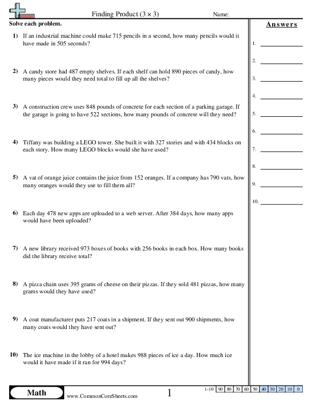 Multiplication Worksheets - 3 Digit × 3 Digit worksheet